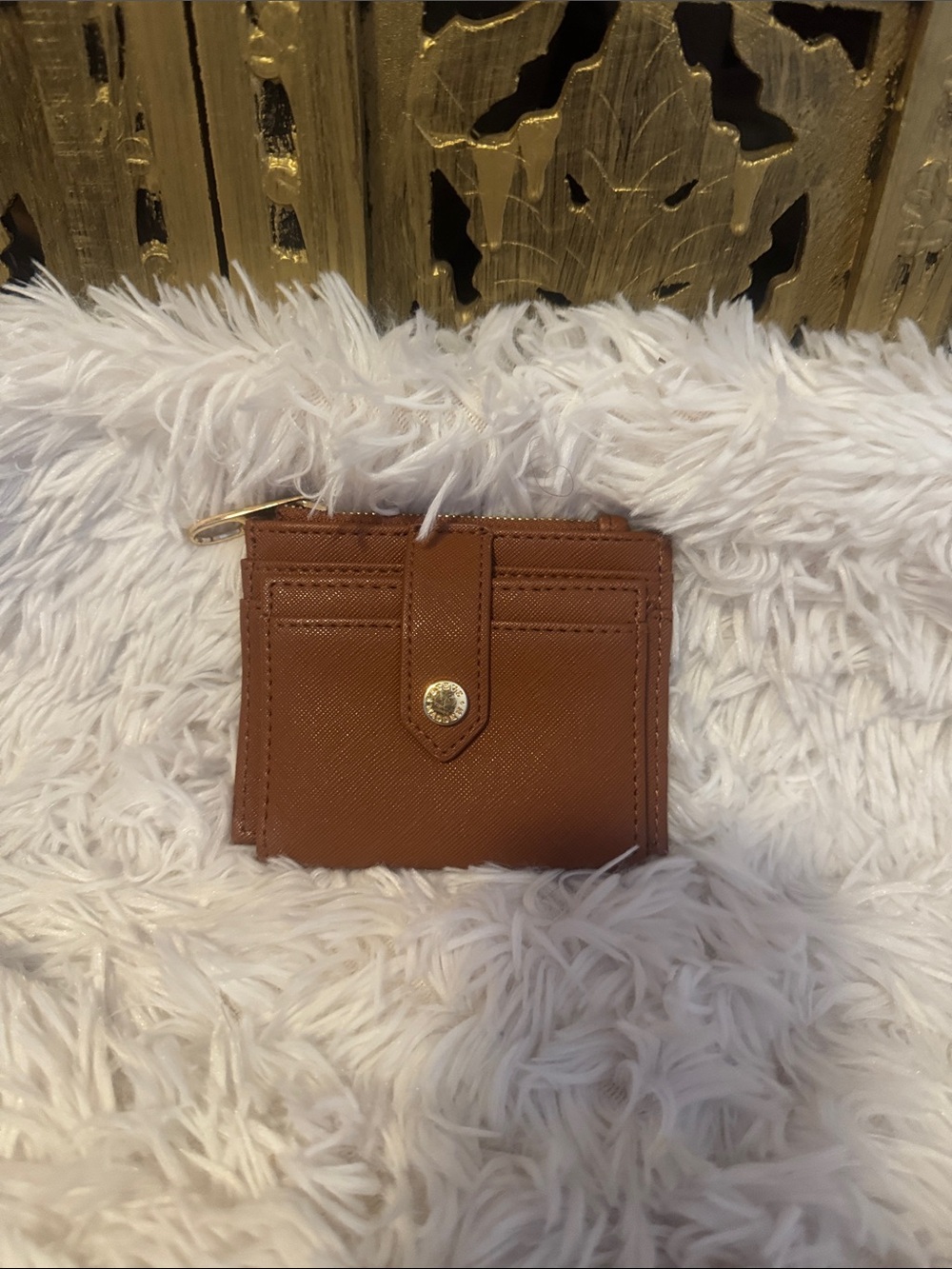 Brown Saffiano Card Wallet with Snap Closure STEVE MADDEN